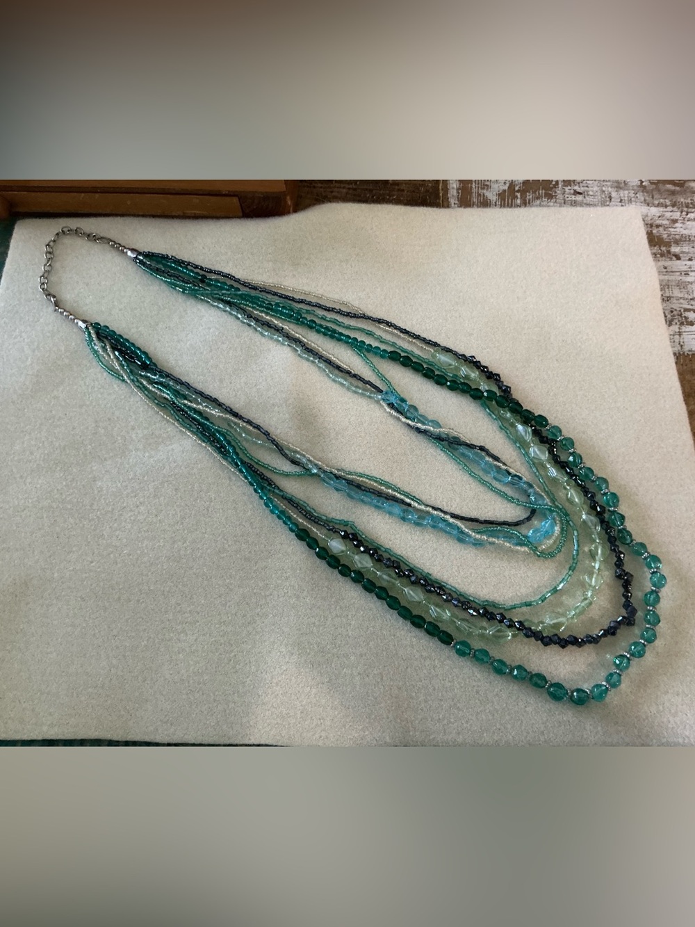 Multi-Strand Teal Beaded Necklace - 30”